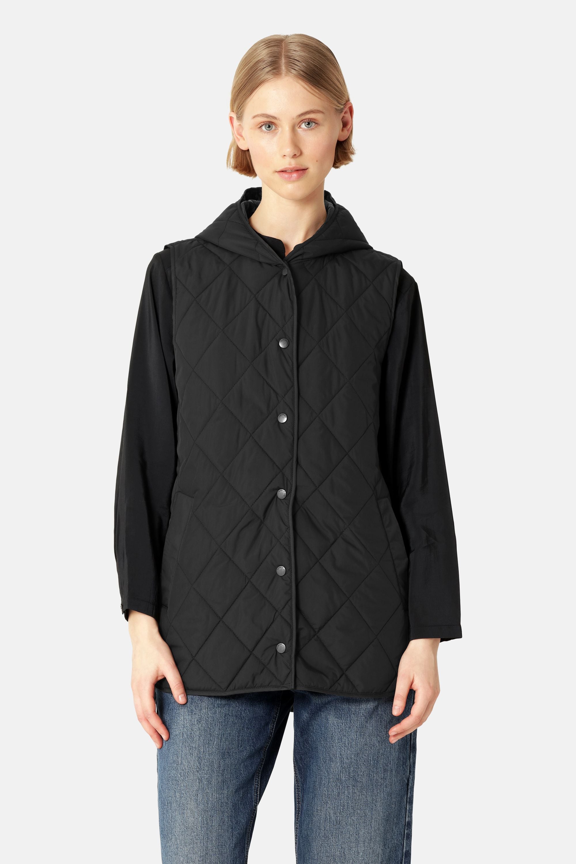Quilted Long Vest - Black
